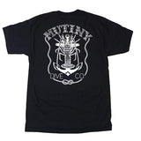This is the back of the origanal Mutiny Dive Co Short Sleeve T-Shirt in black and white.