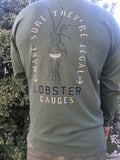 The Back of the long sleeve Mutiny Gauge Tee in olive drab.