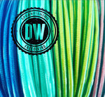 A cool close up of the Dynamite Bungee Floatlines in blue, aqua, green and silver.