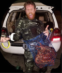 Steve stoked on his catch that he's holding in his MutinyDiveCo Lobster Bag.